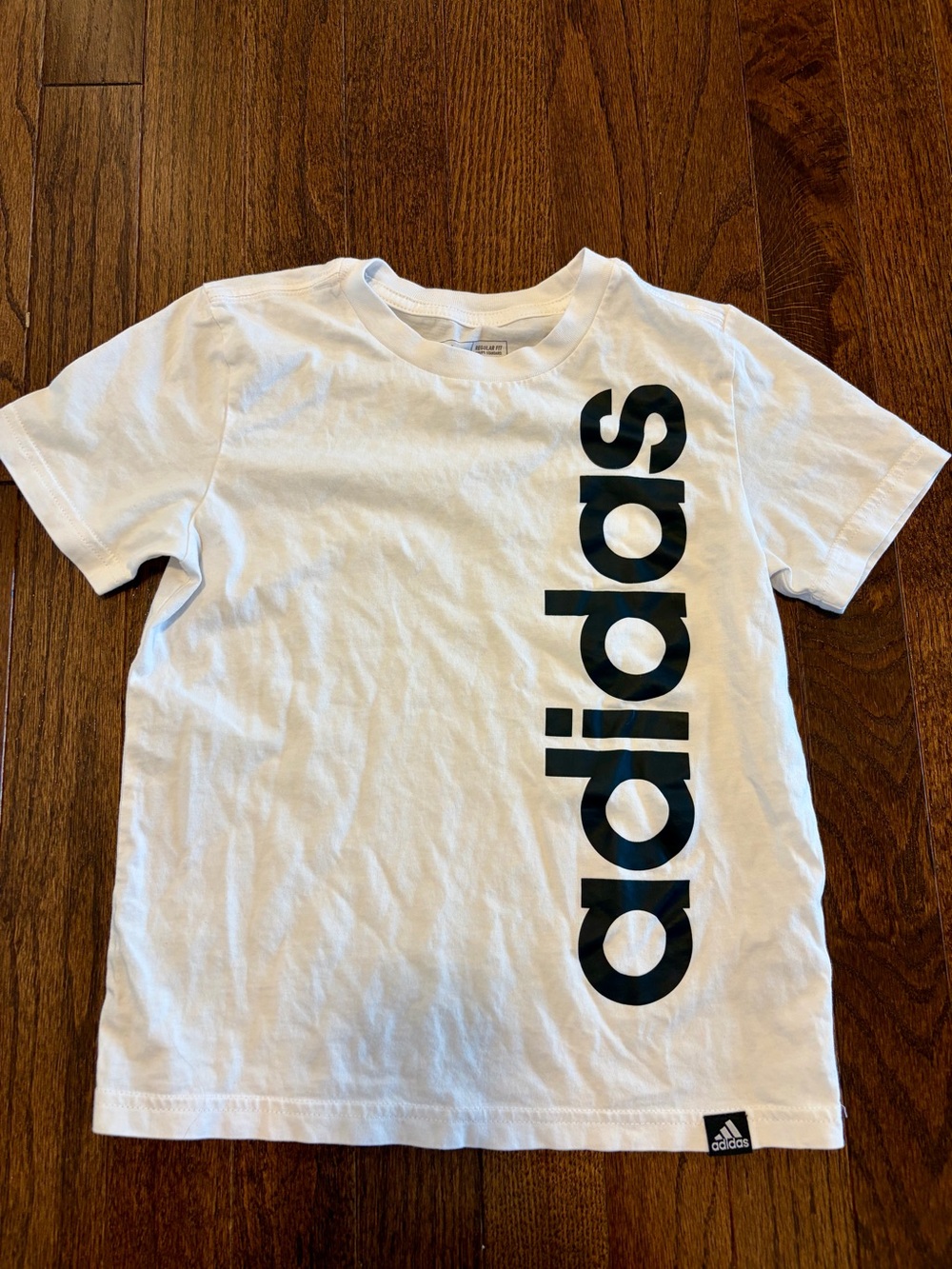 adidas White Tee with Bold Black Vertical Logo